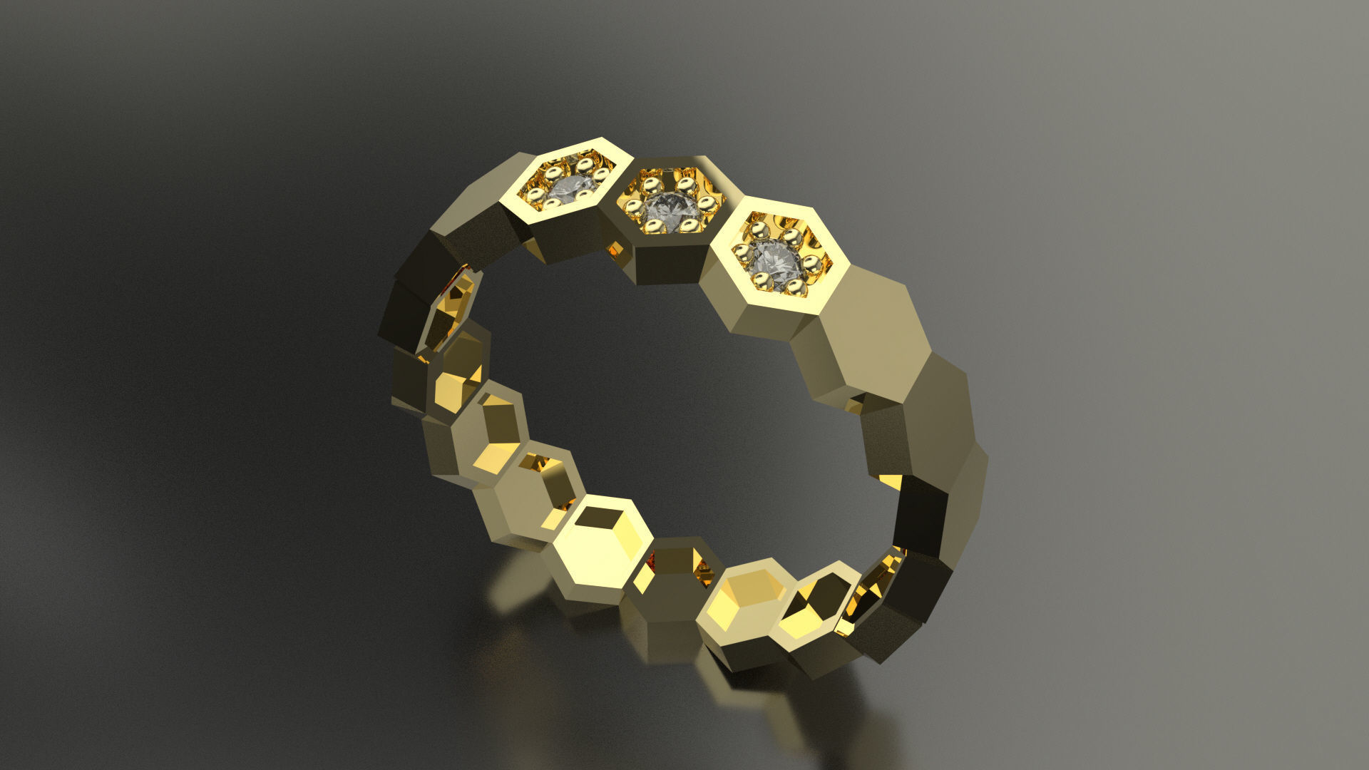 Model 46 Hexagon Facet 3 Diamond Ring US 3D print model_1