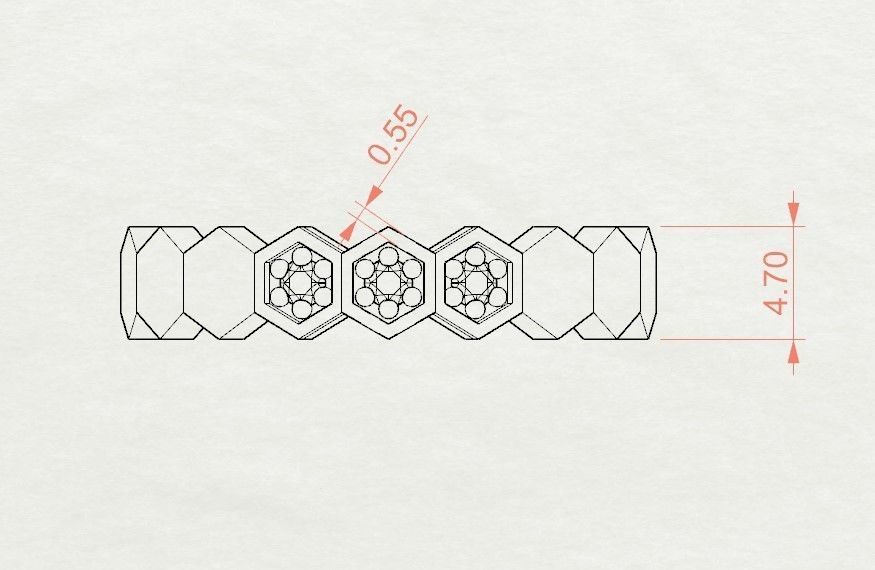 Model 46 Hexagon Facet 3 Diamond Ring US 3D print model_4