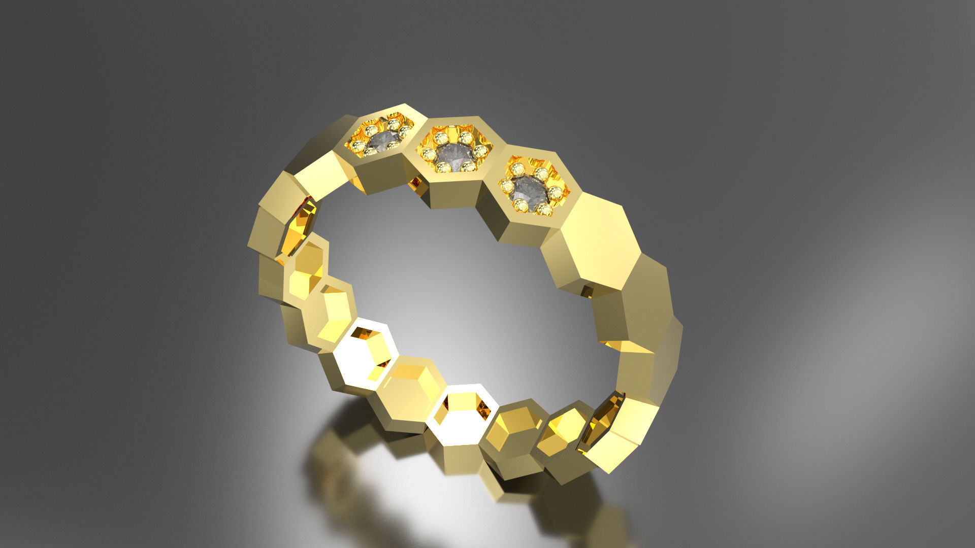 Model 46 Hexagon Facet 3 Diamond Ring US 3D print model_3