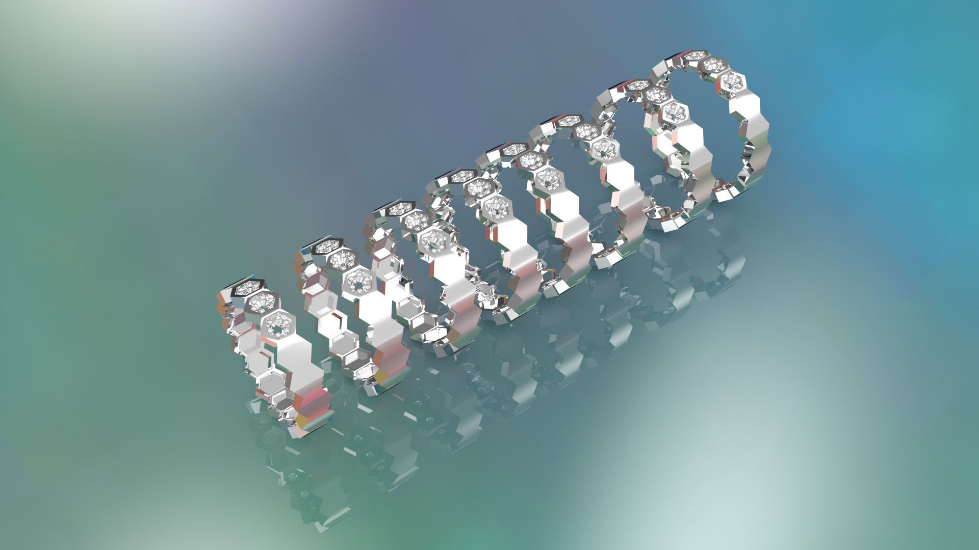 Model 46 Hexagon Facet 3 Diamond Ring US 3D print model_2