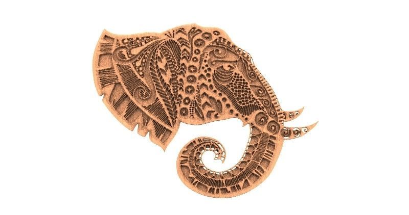 Elephant mandala zentangle 1 3D print model_4