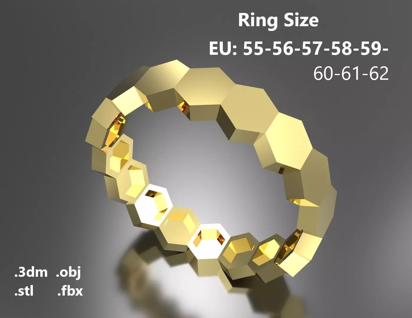 Model 47 Hexagon Facet Ring EU 3D print model_0
