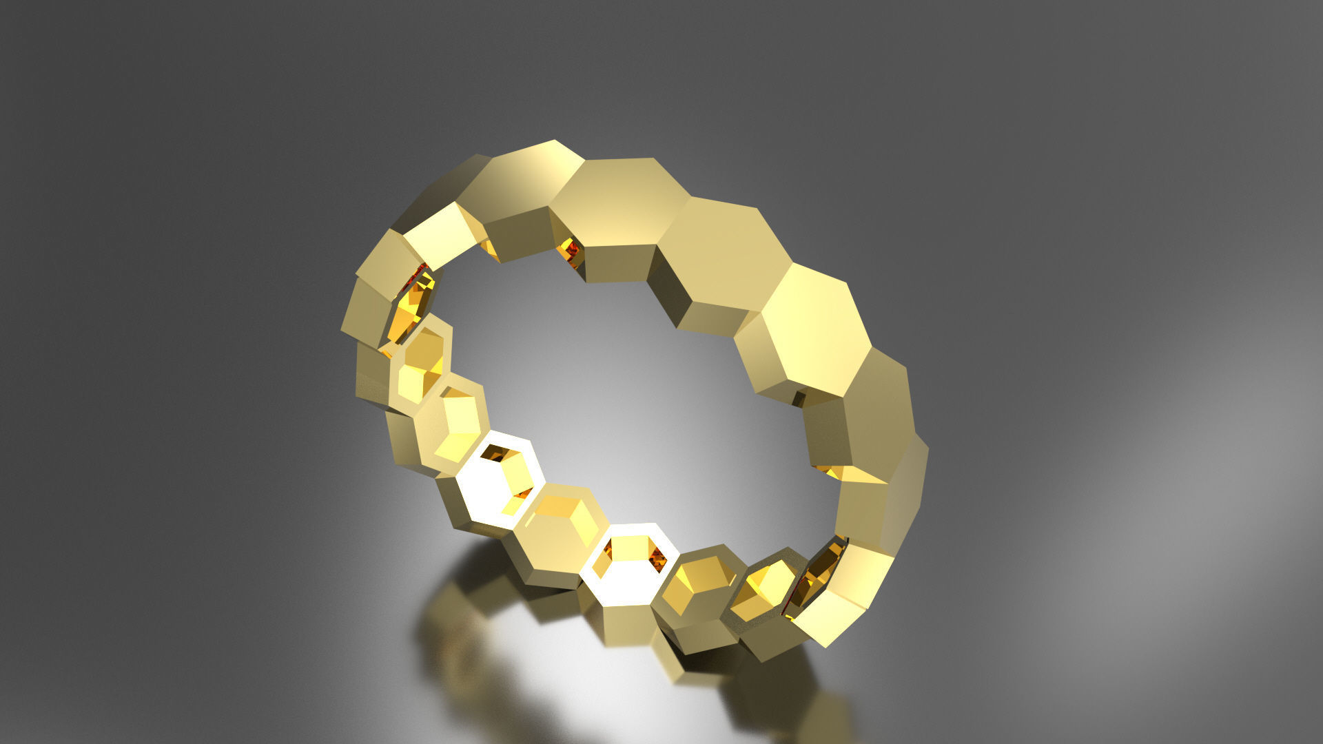 Model 47 Hexagon Facet Ring EU 3D print model_3