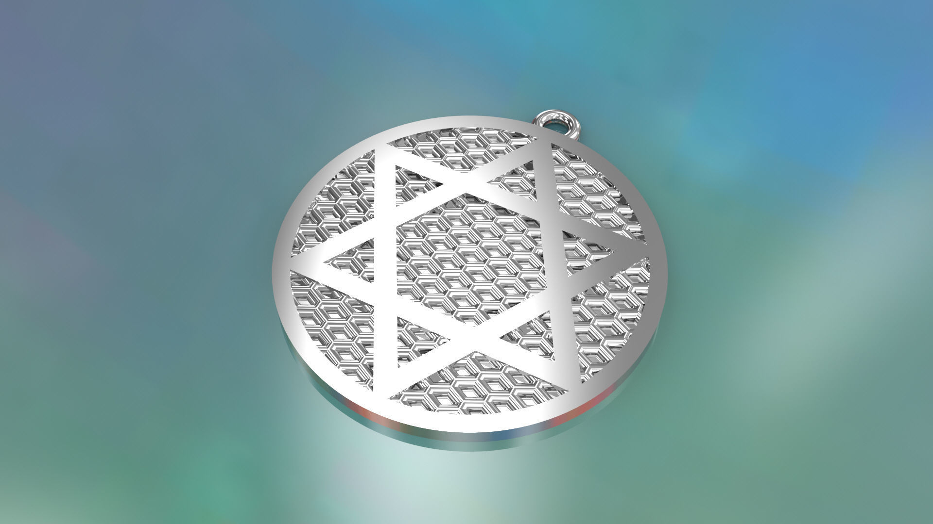 Model 57 David Star Necklace Embossed Dissimilar  Ethnic Texture 3D print model_1