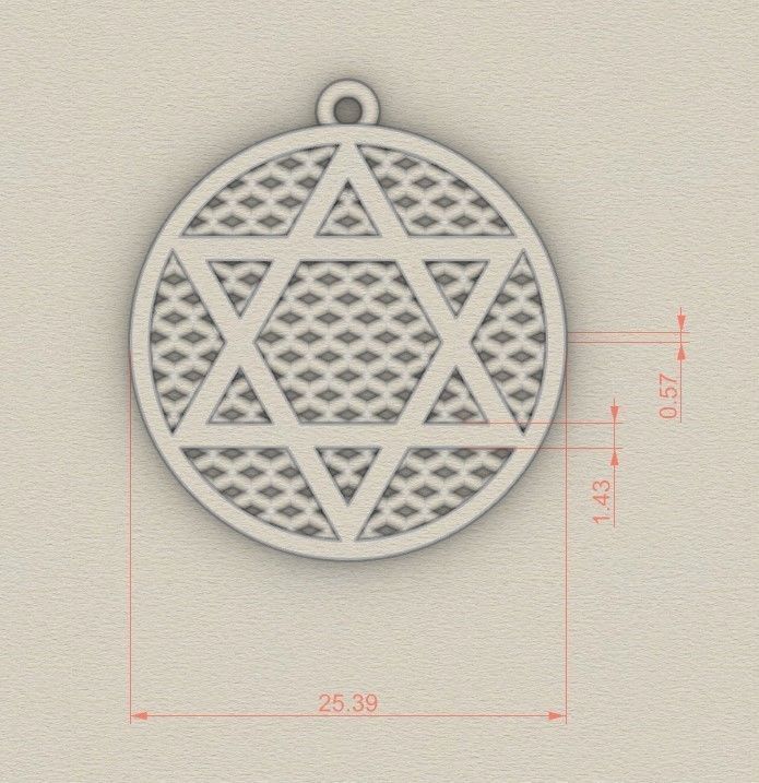 Model 57 David Star Necklace Embossed Dissimilar  Ethnic Texture 3D print model_3