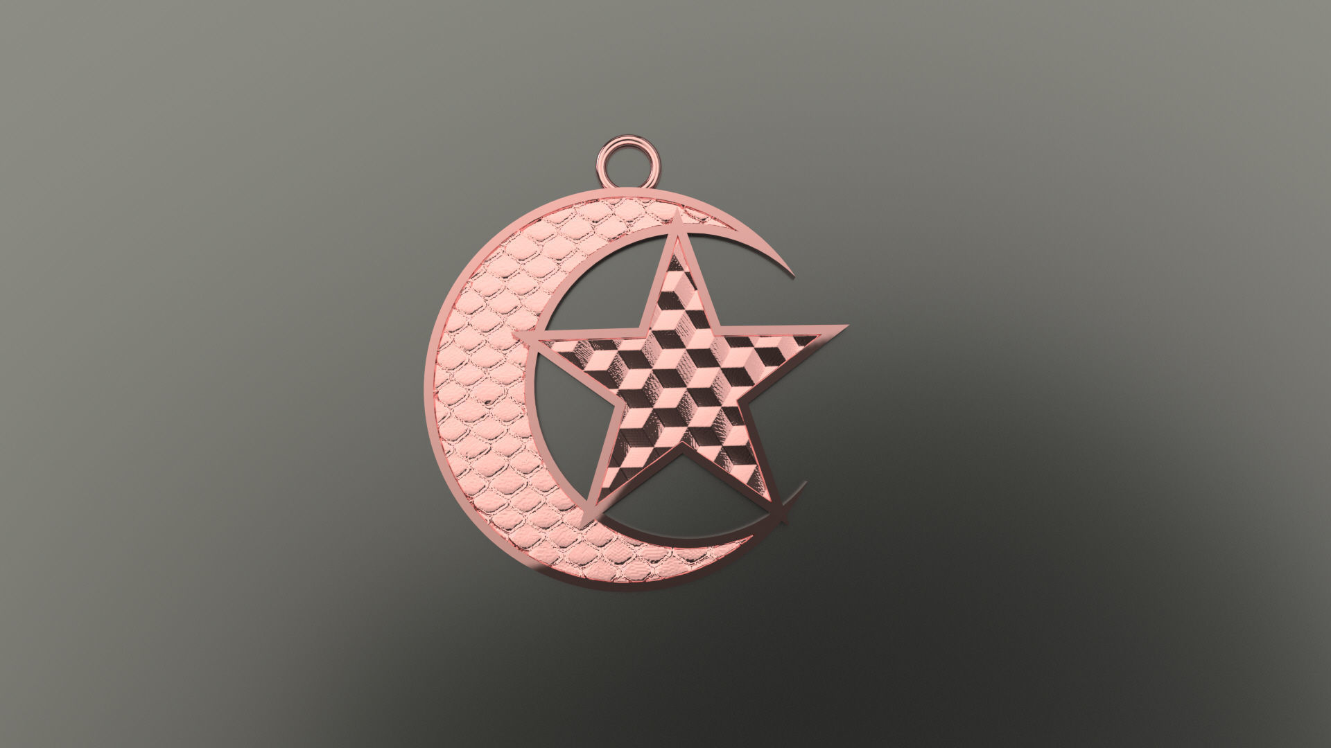 Model 72 Star and Crescent Necklace Relief Texture 3D print model_1