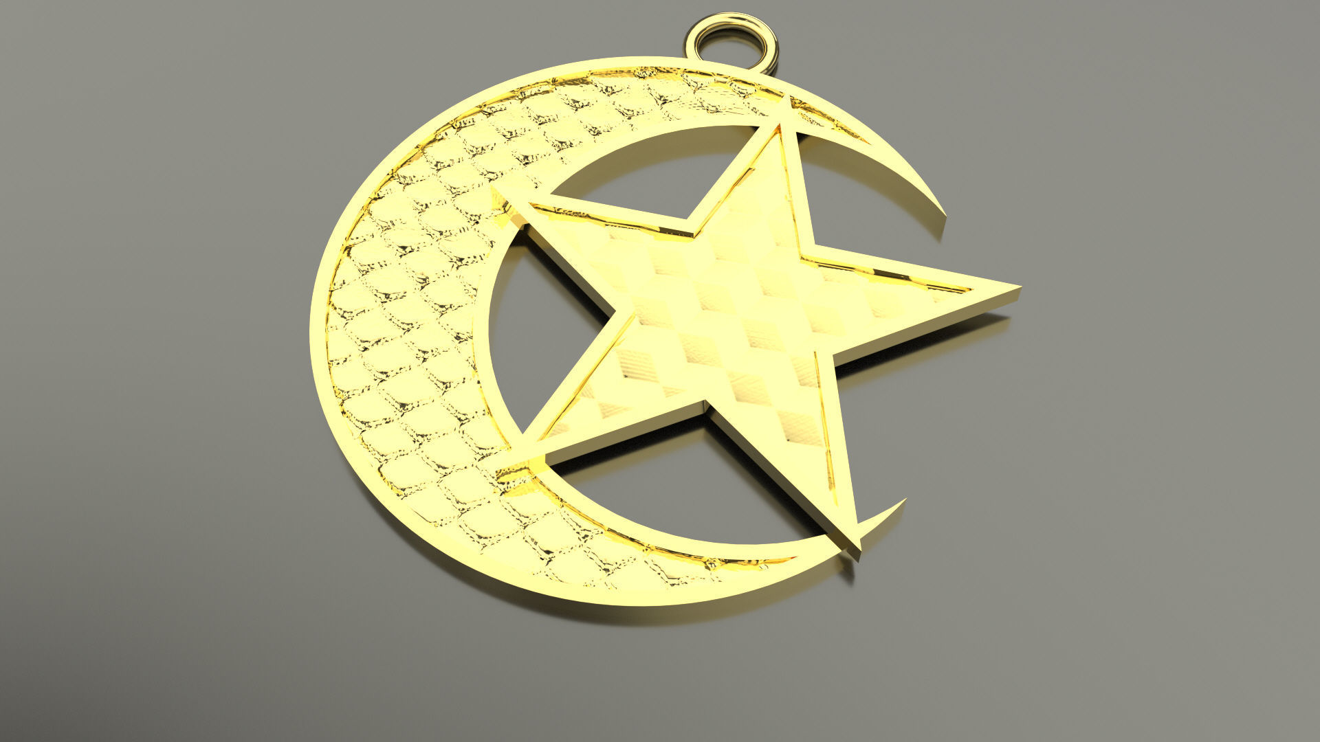 Model 72 Star and Crescent Necklace Relief Texture 3D print model_2
