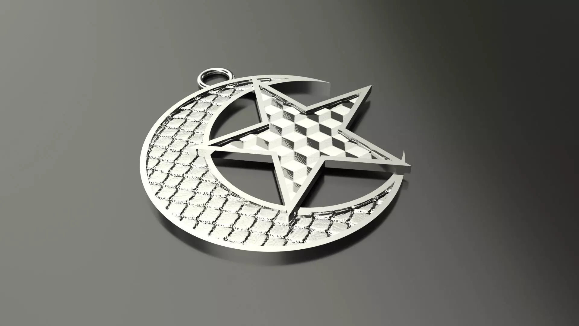 Model 72 Star and Crescent Necklace Relief Texture 3D print model_0