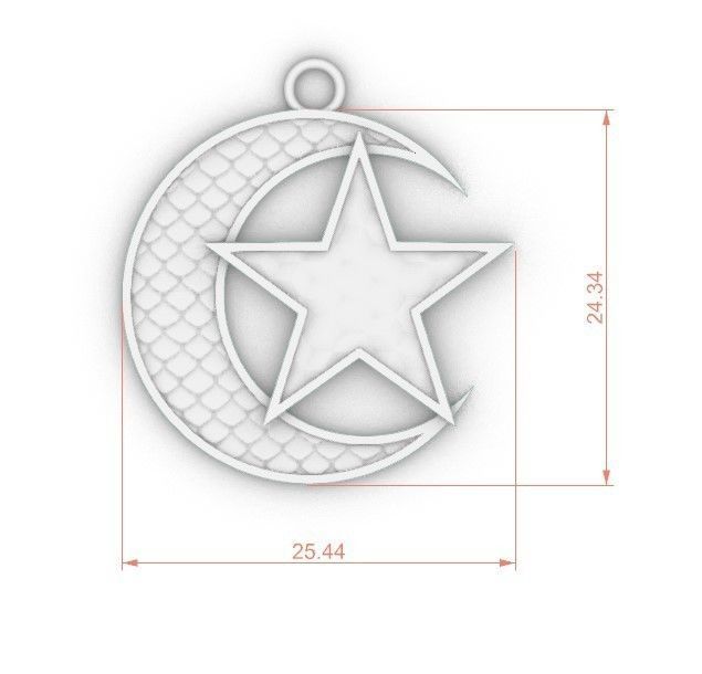 Model 72 Star and Crescent Necklace Relief Texture 3D print model_3
