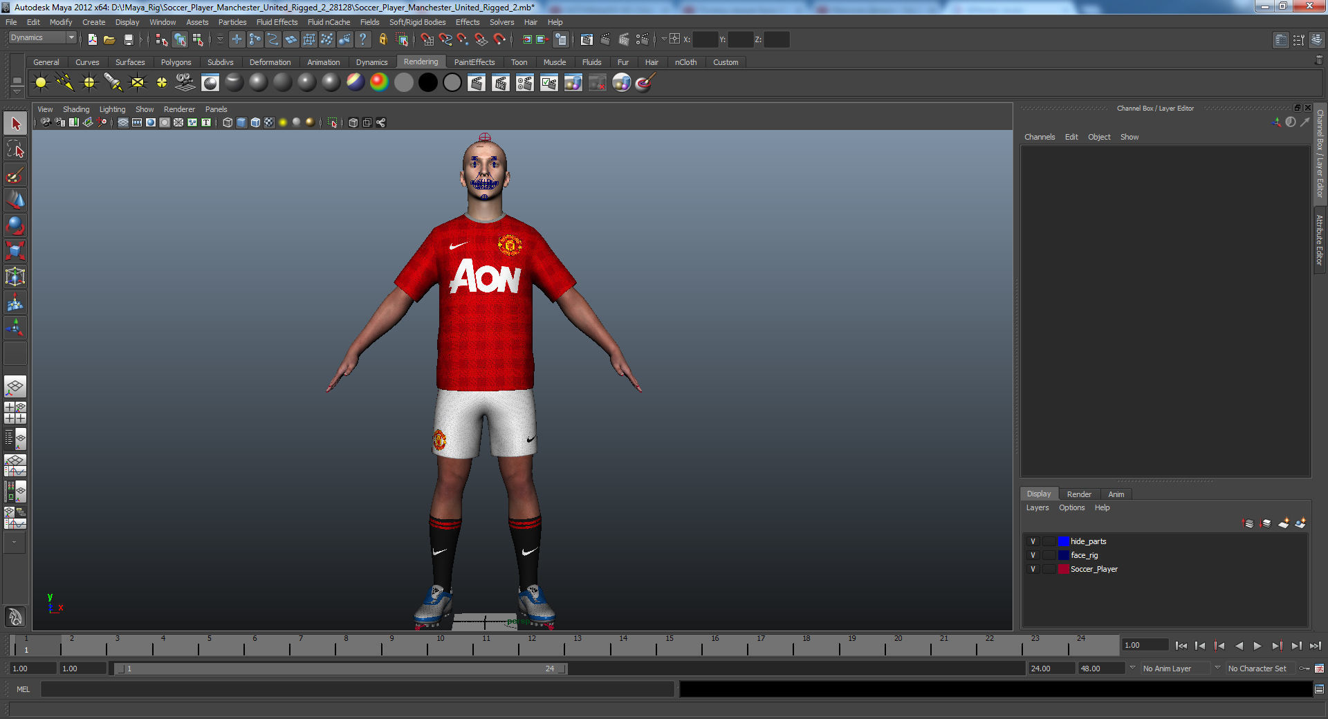 Soccer Player Manchester United Rigged 2 for Maya 3D model_30