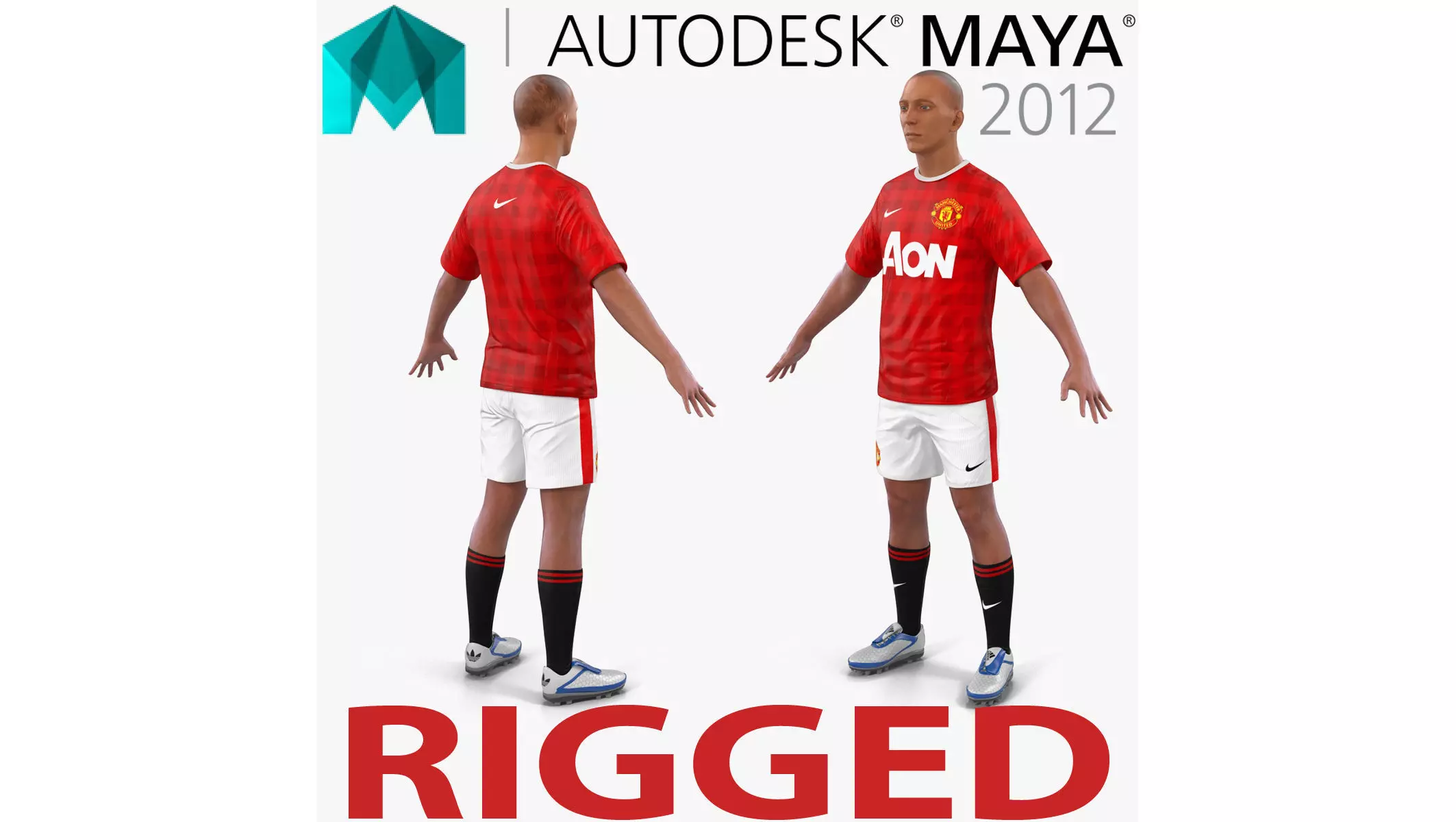 Soccer Player Manchester United Rigged 2 for Maya 3D model_0