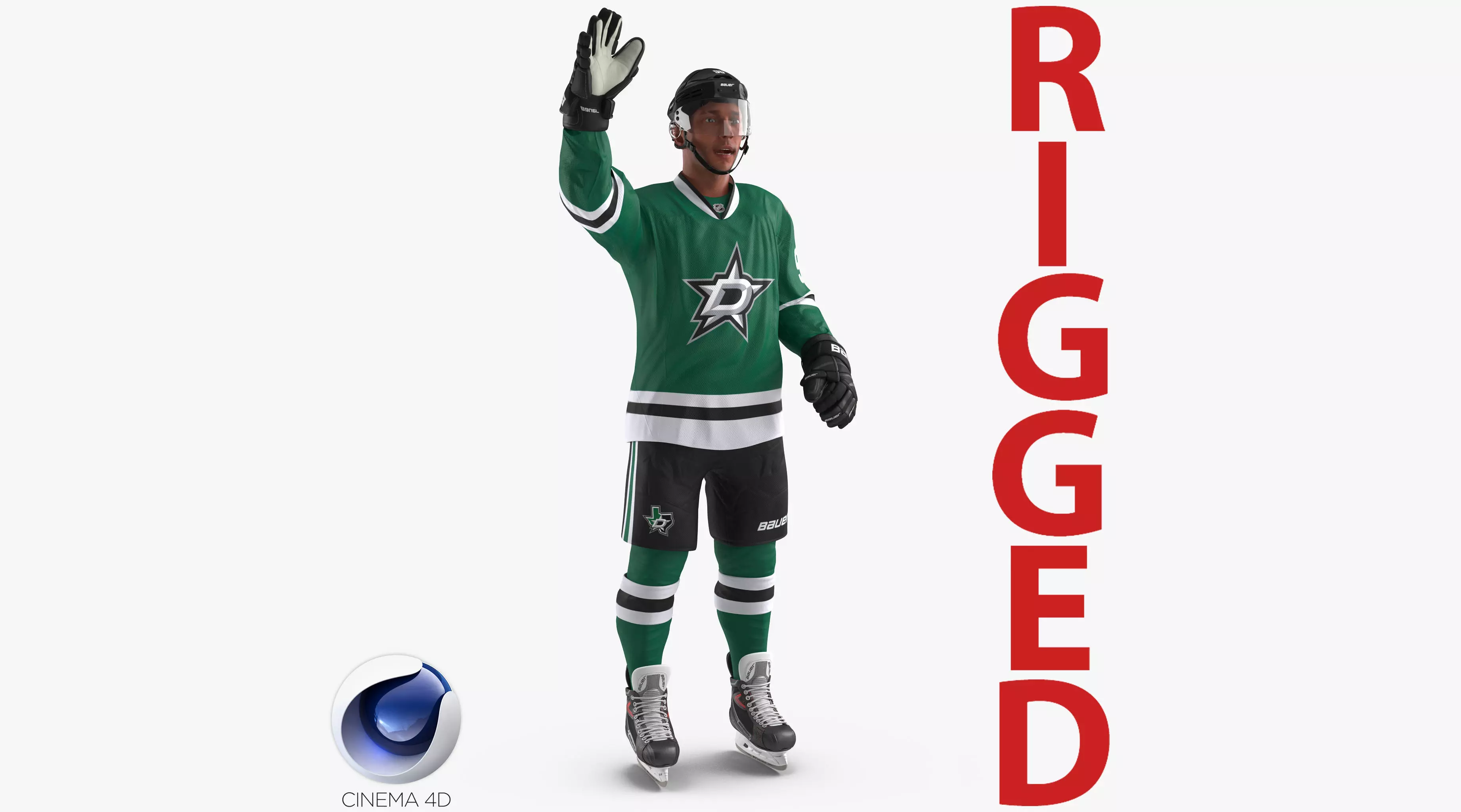 Hockey Player Stars Rigged for Cinema 4D 3D model_0