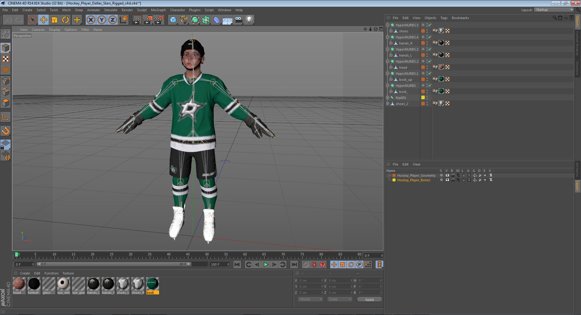 Hockey Player Stars Rigged for Cinema 4D 3D model_29