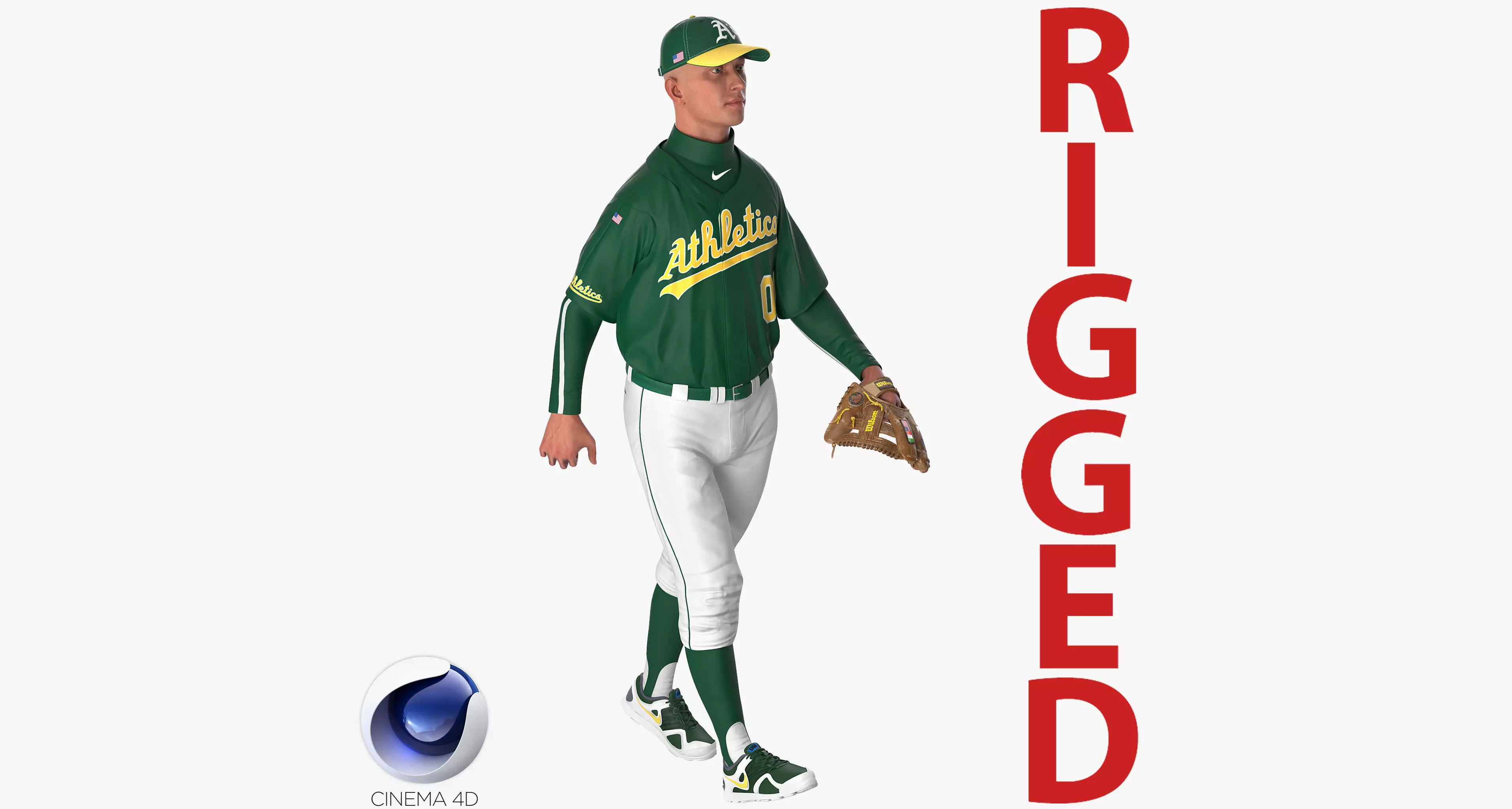 Baseball Player Rigged Athletics for Cinema 4D 3D model_0