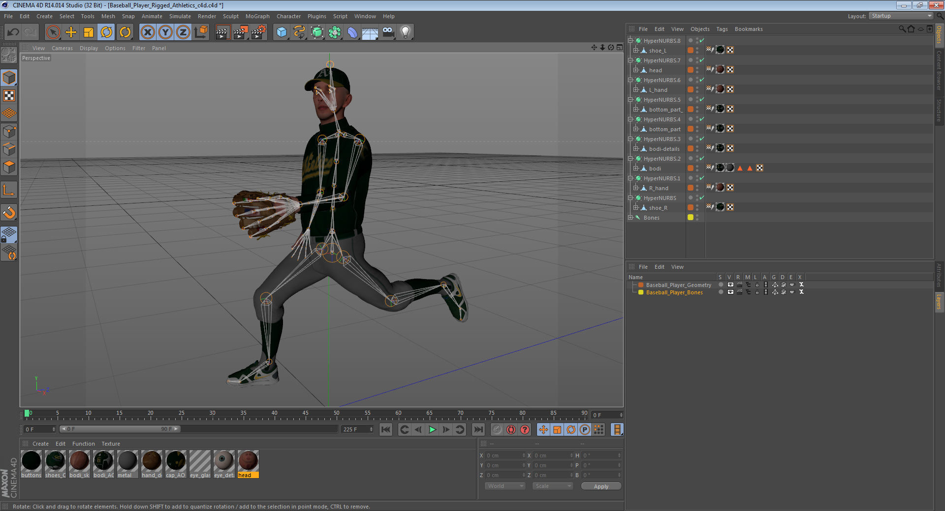 Baseball Player Rigged Athletics for Cinema 4D 3D model_17