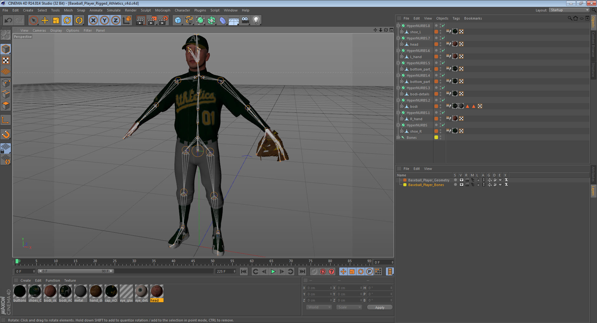 Baseball Player Rigged Athletics for Cinema 4D 3D model_16