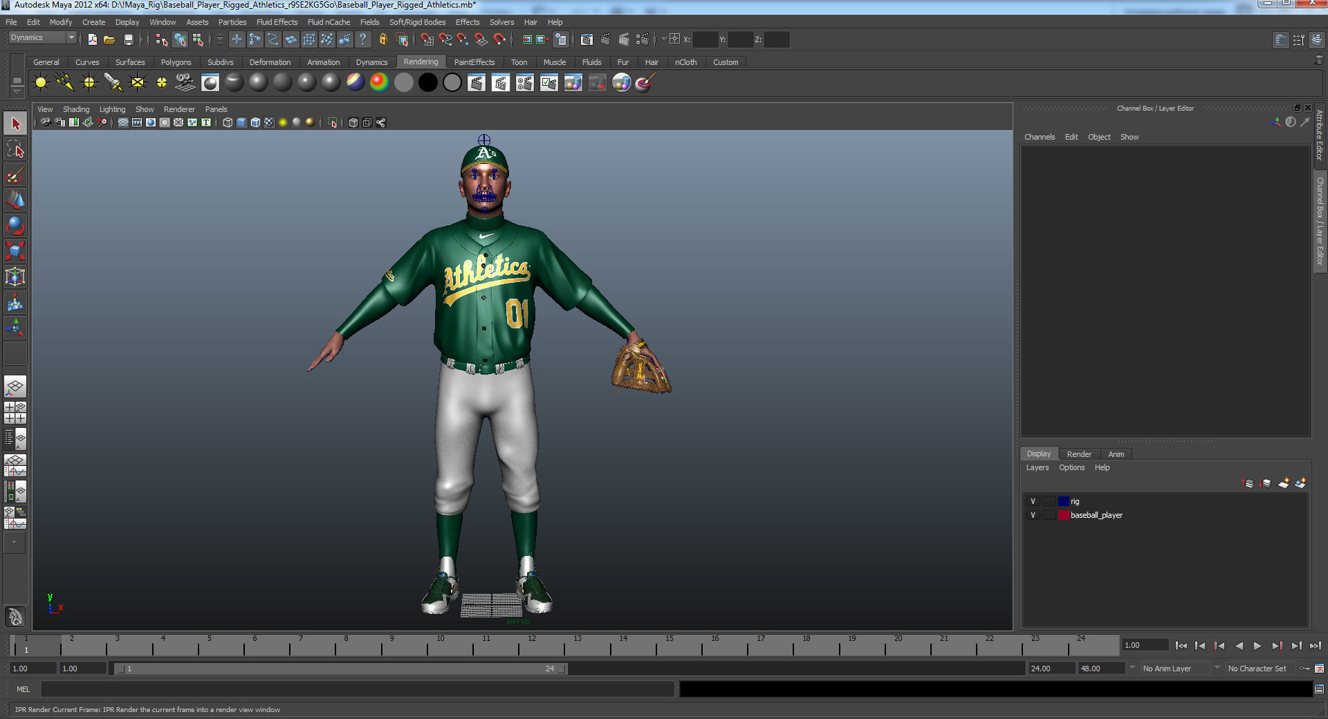 Baseball Player Rigged Athletics for Maya 3D model_18