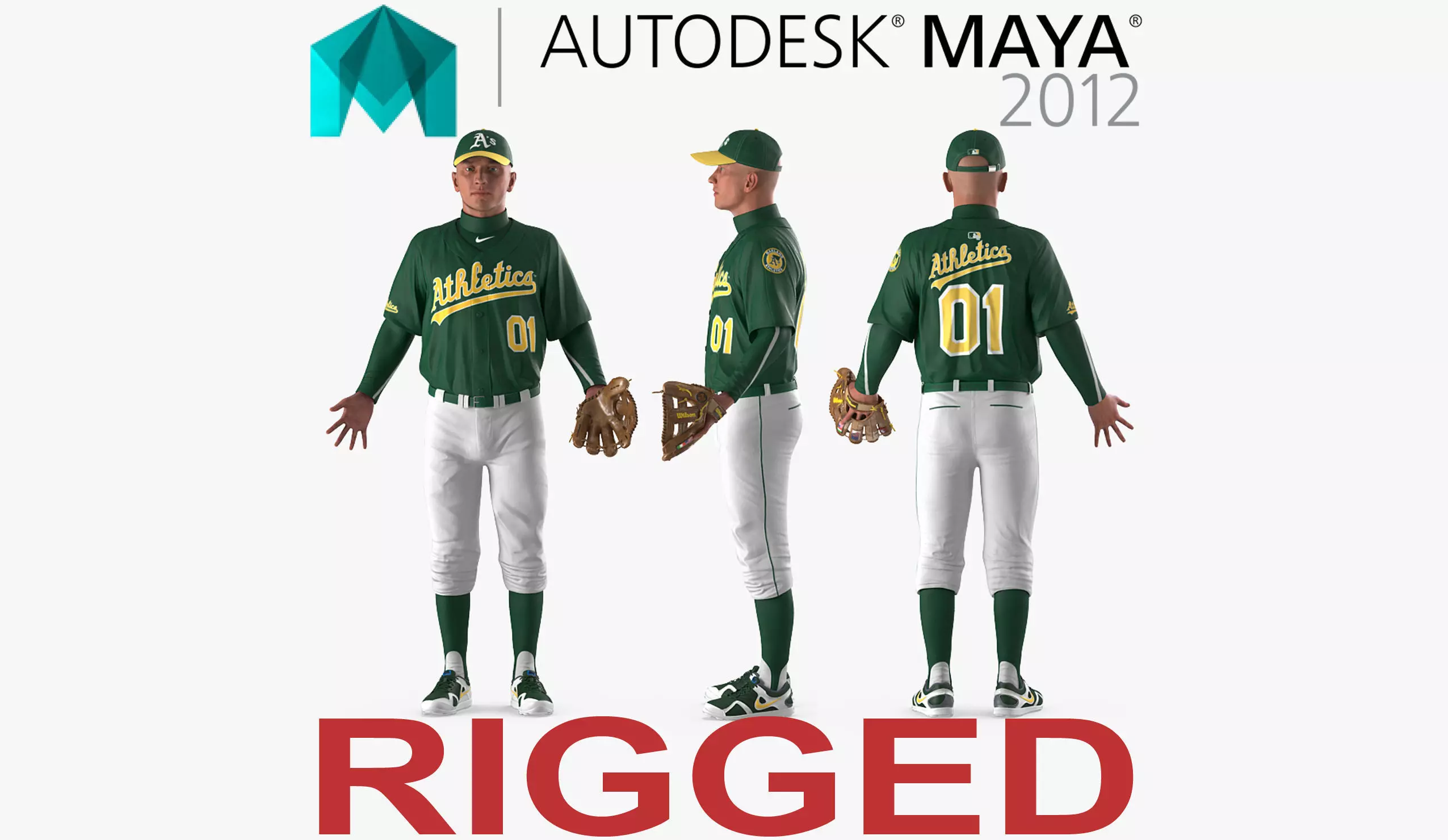 Baseball Player Rigged Athletics for Maya 3D model_0