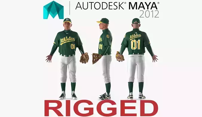 Baseball Player Rigged Athletics for Maya