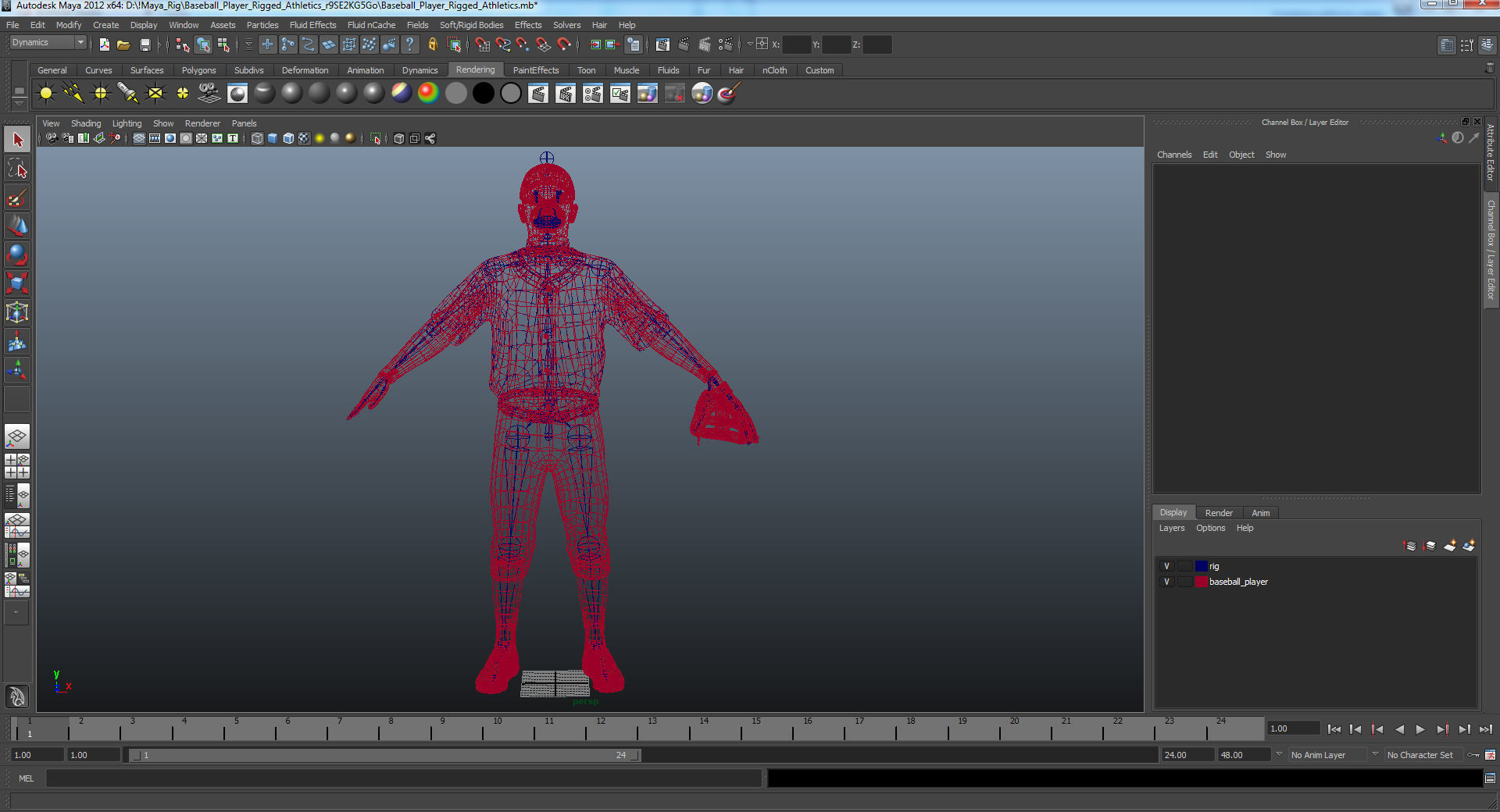 Baseball Player Rigged Athletics for Maya 3D model_17