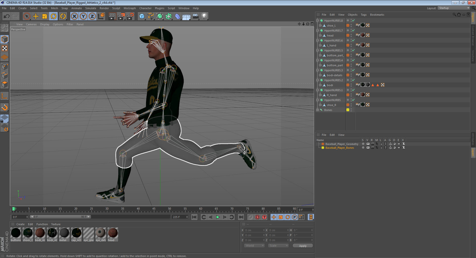 Baseball Player Athletics 2 Rigged for Cinema 4D 3D model_15