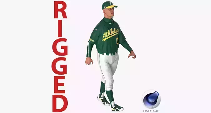 Baseball Player Athletics 2 Rigged for Cinema 4D