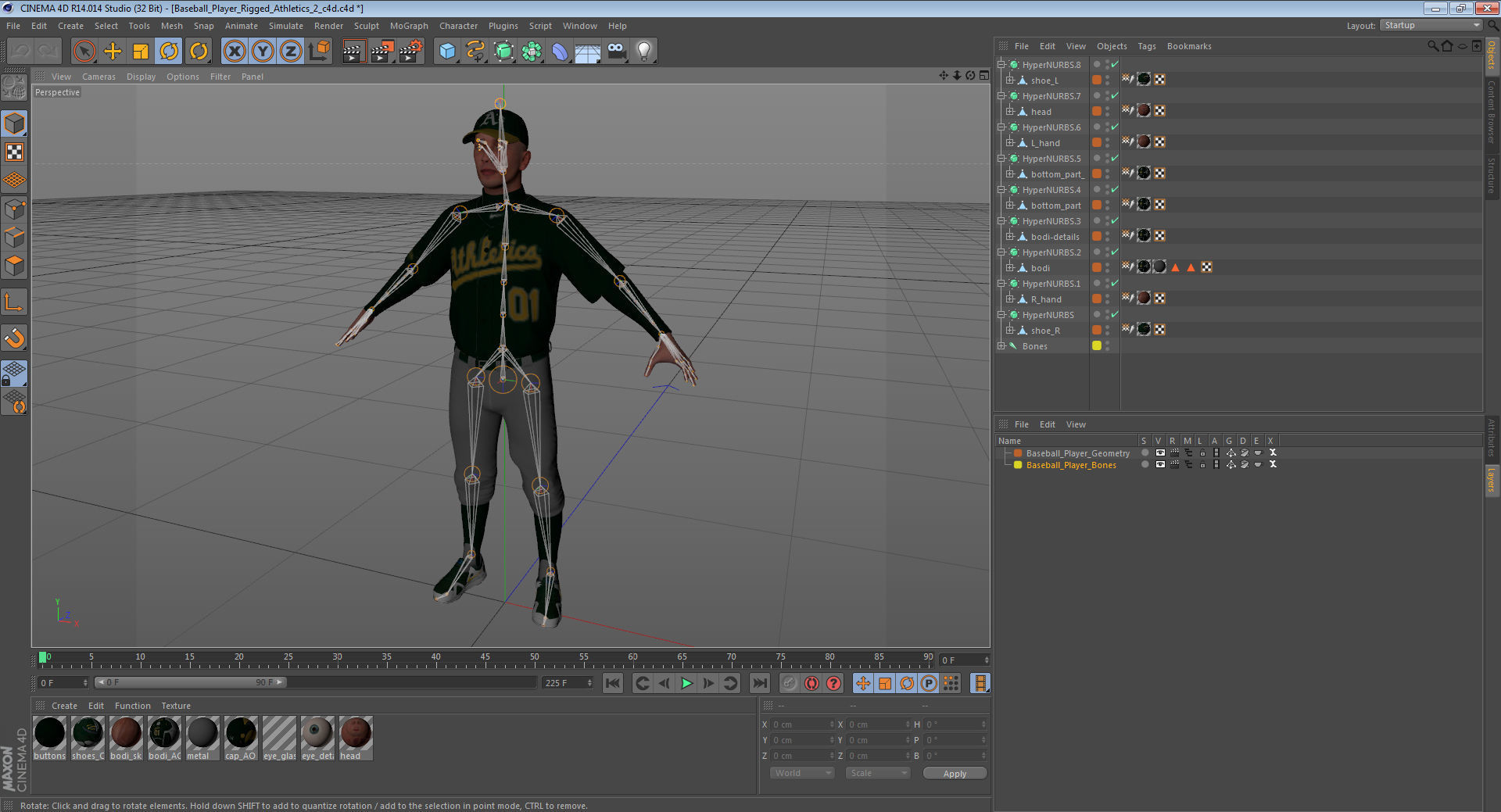 Baseball Player Athletics 2 Rigged for Cinema 4D 3D model_14