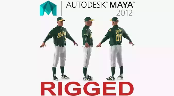 Baseball Player Athletics 2 Rigged for Maya