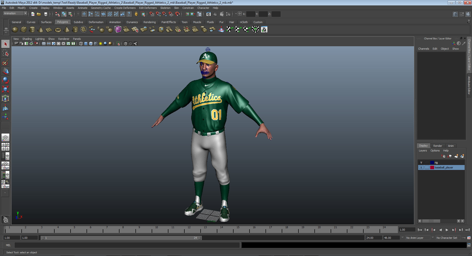 Baseball Player Athletics 2 Rigged for Maya 3D model_15