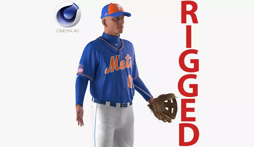 Baseball Player Rigged Mets for Cinema 4D 3D model
