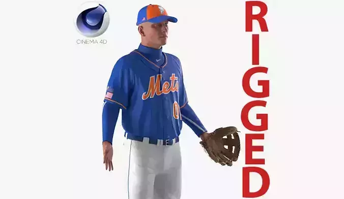Baseball Player Rigged Mets for Cinema 4D