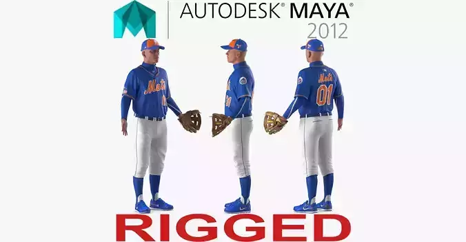 Baseball Player Rigged Mets for Maya