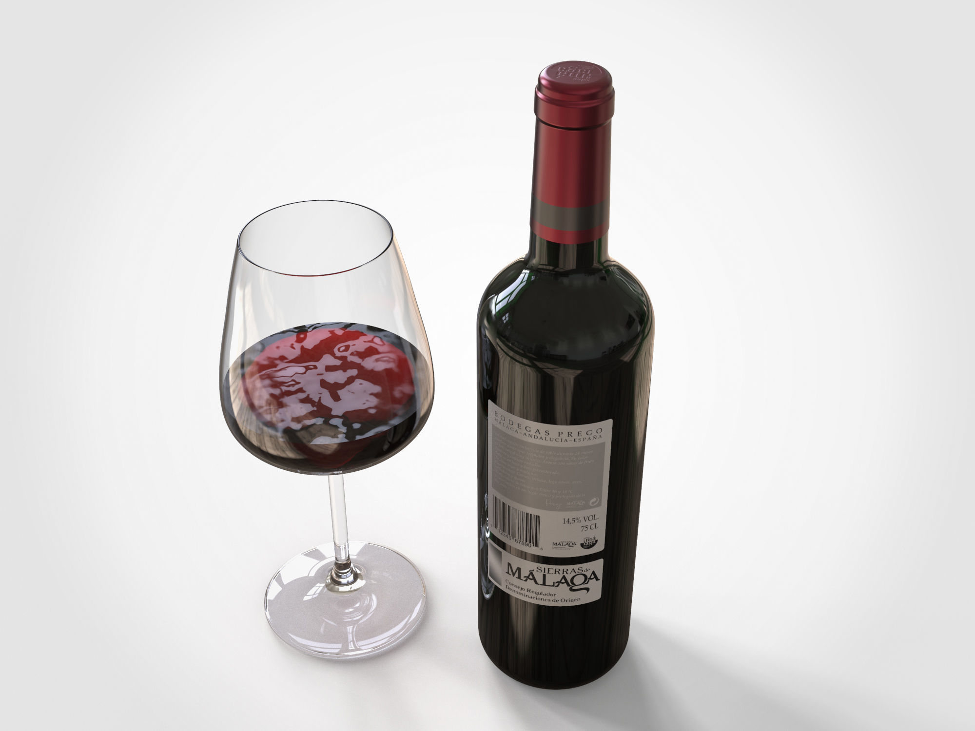 Wine Bottle And Glass 3D model_2