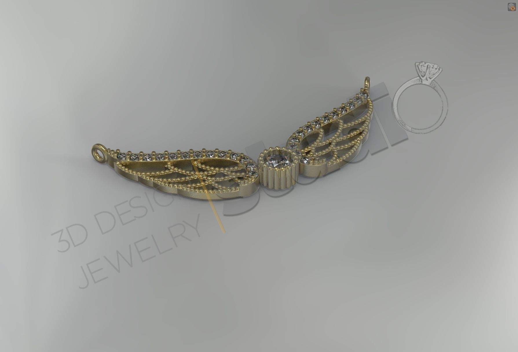 Angel wings pendant with gems 3d model 3D print model_1