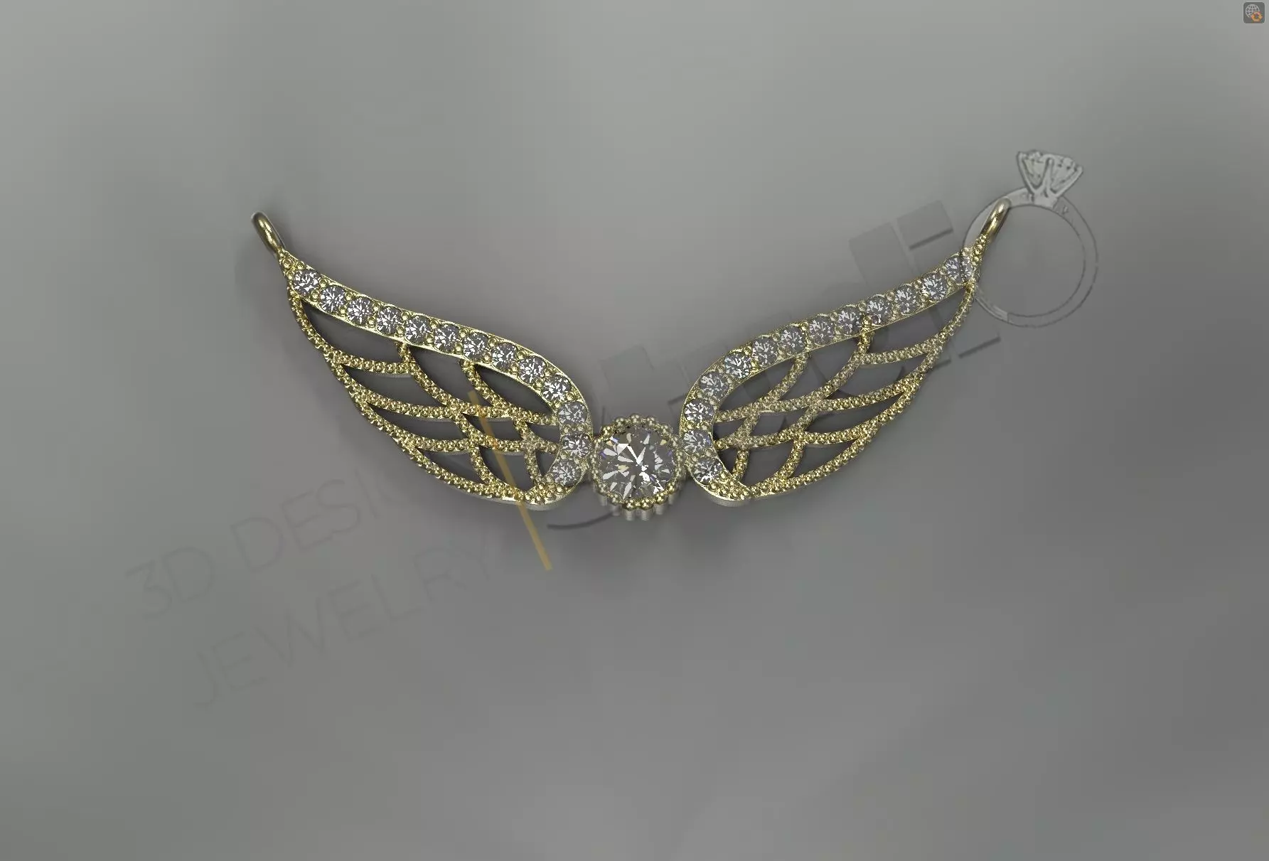 Angel wings pendant with gems 3d model 3D print model_0