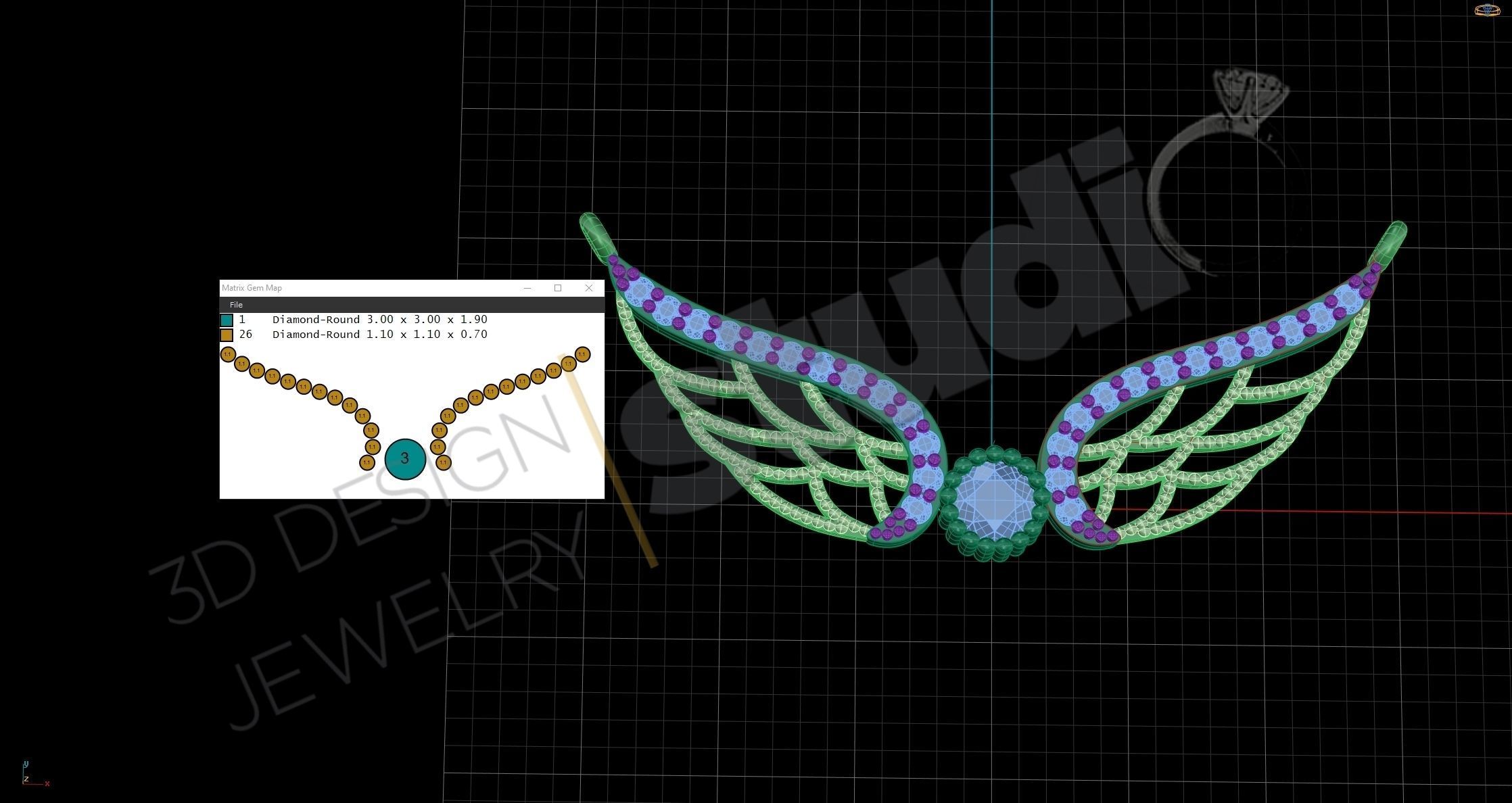 Angel wings pendant with gems 3d model 3D print model_4