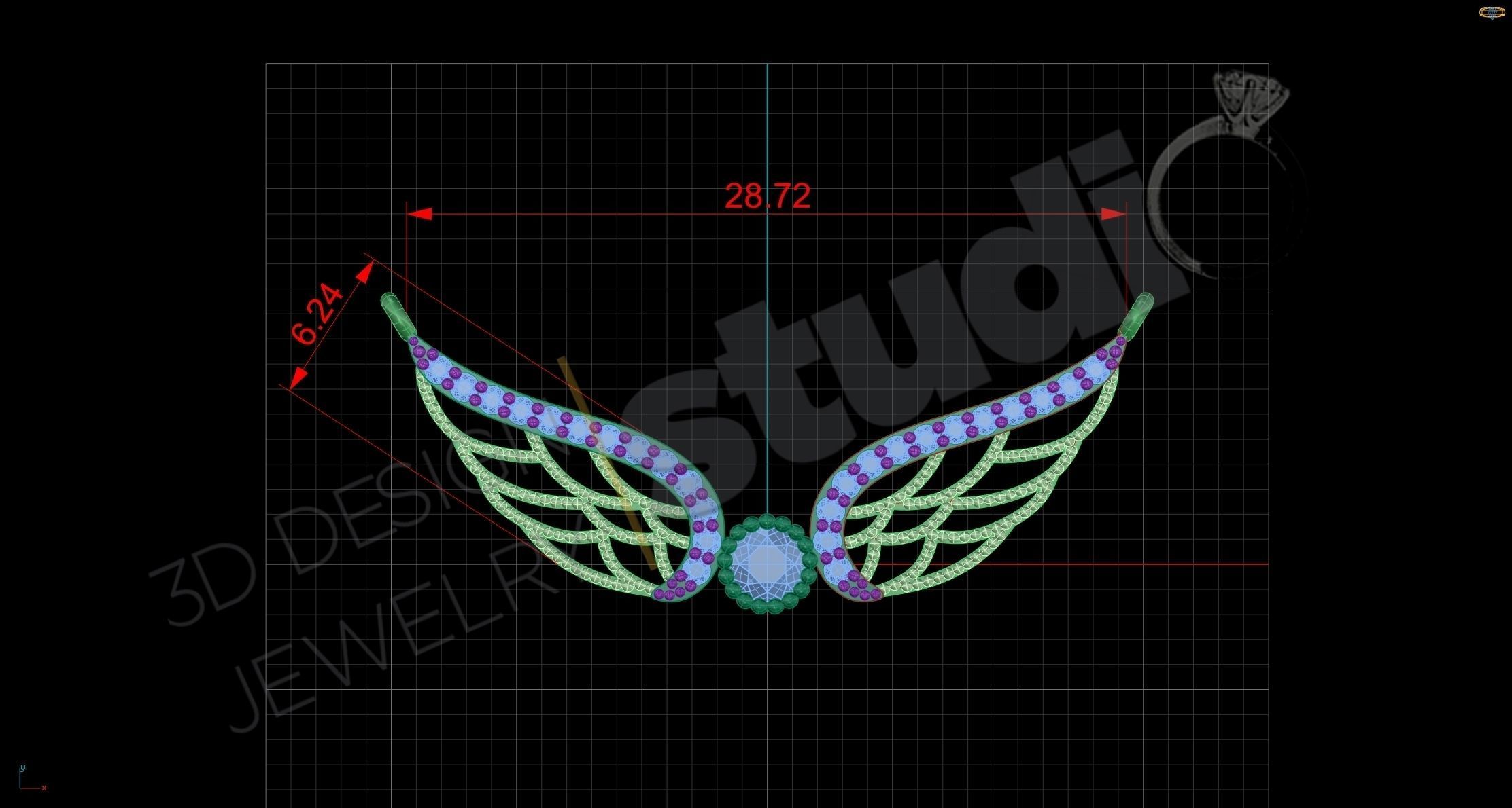 Angel wings pendant with gems 3d model 3D print model_6