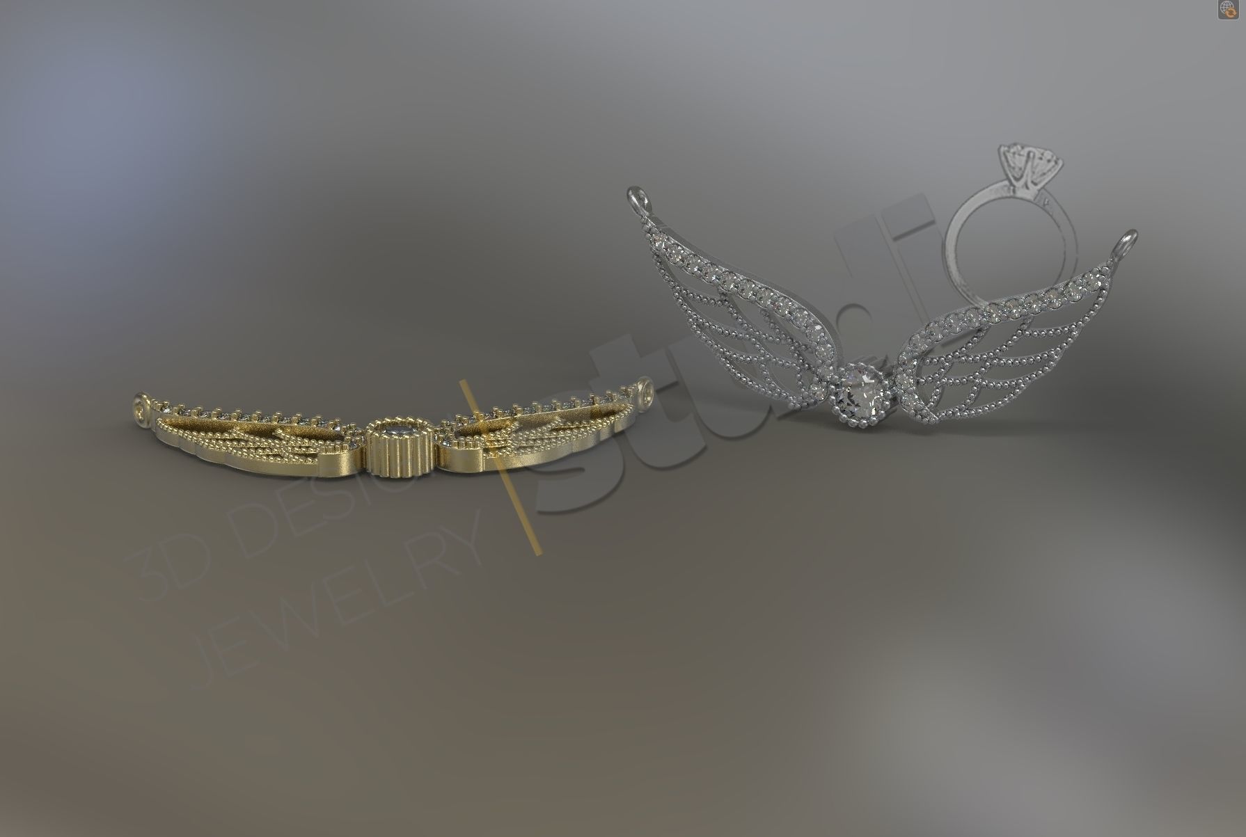 Angel wings pendant with gems 3d model 3D print model_3