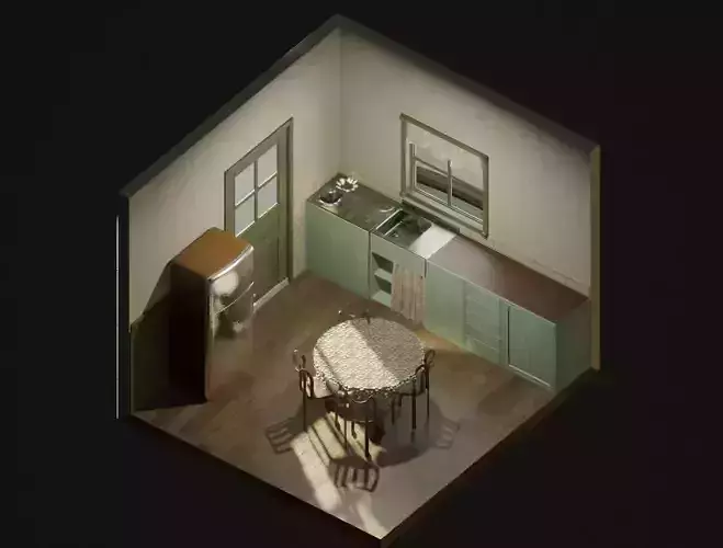 isometric interior dinning room