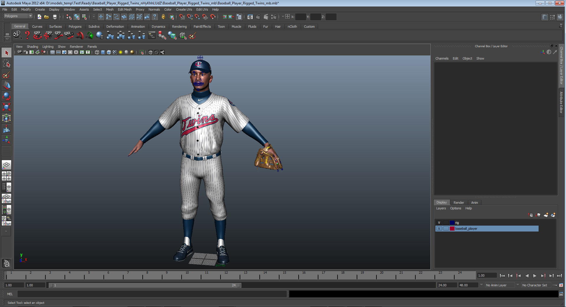 Baseball Player Rigged Twins for Maya 3D model_17
