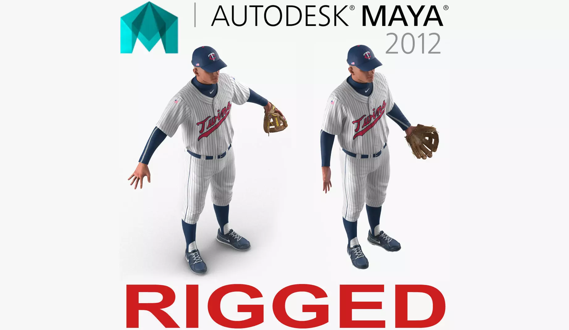 Baseball Player Rigged Twins for Maya 3D model_0