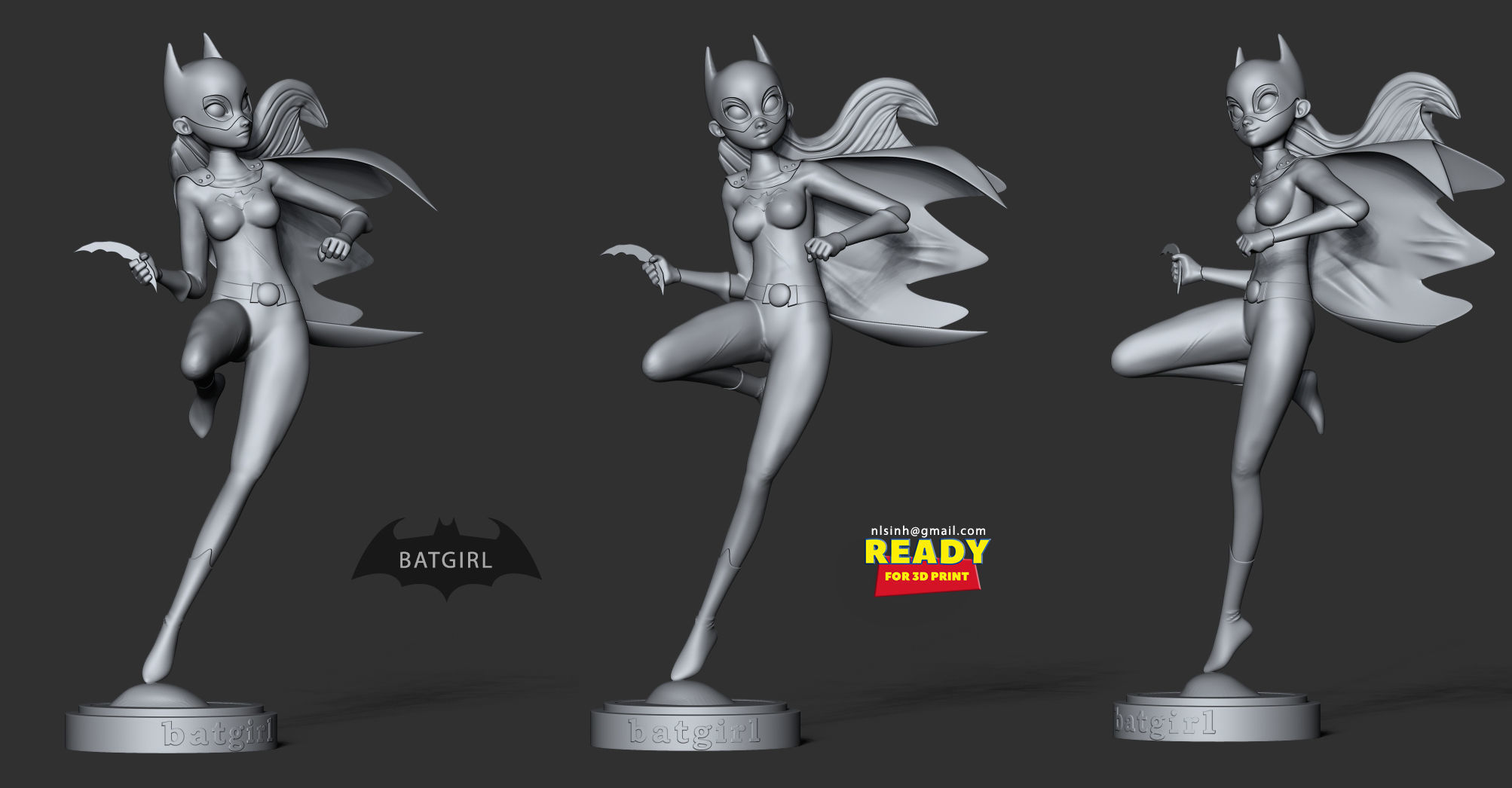 Batgirl stylized 3D print model_3