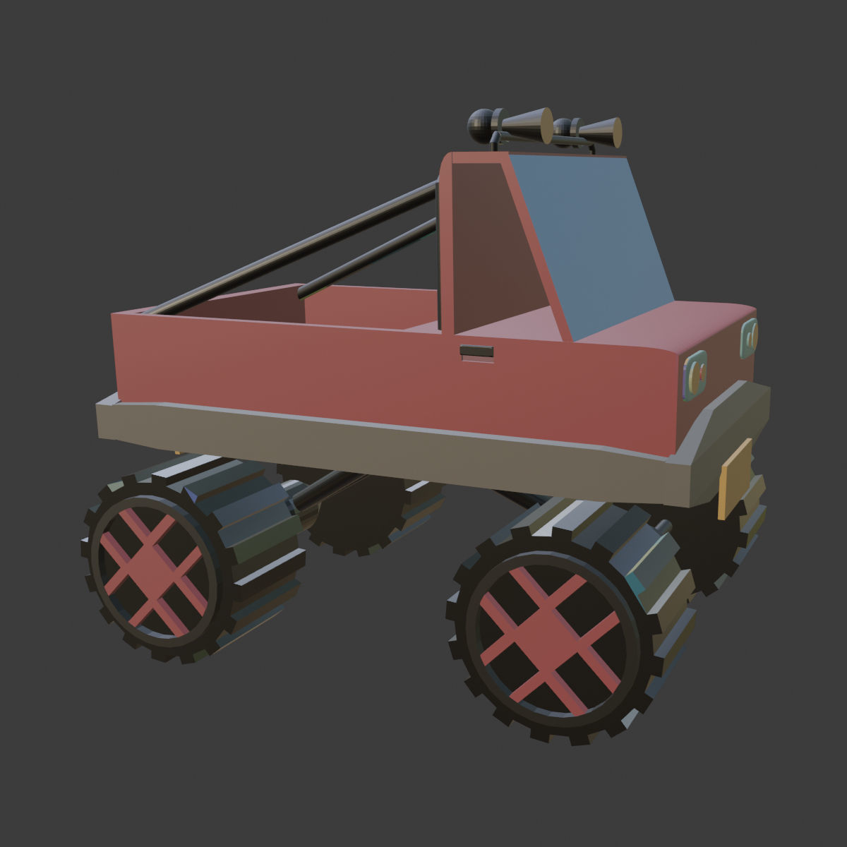 Low poly truck monster Low-poly 3D model_3