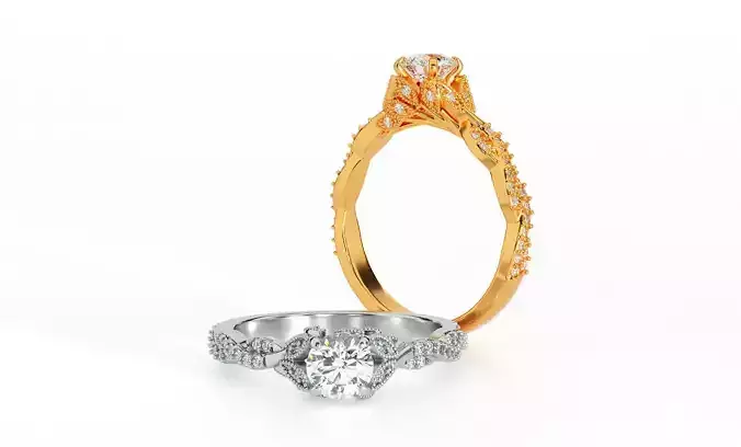 engagement gold flower ring with 5mm round diamond
