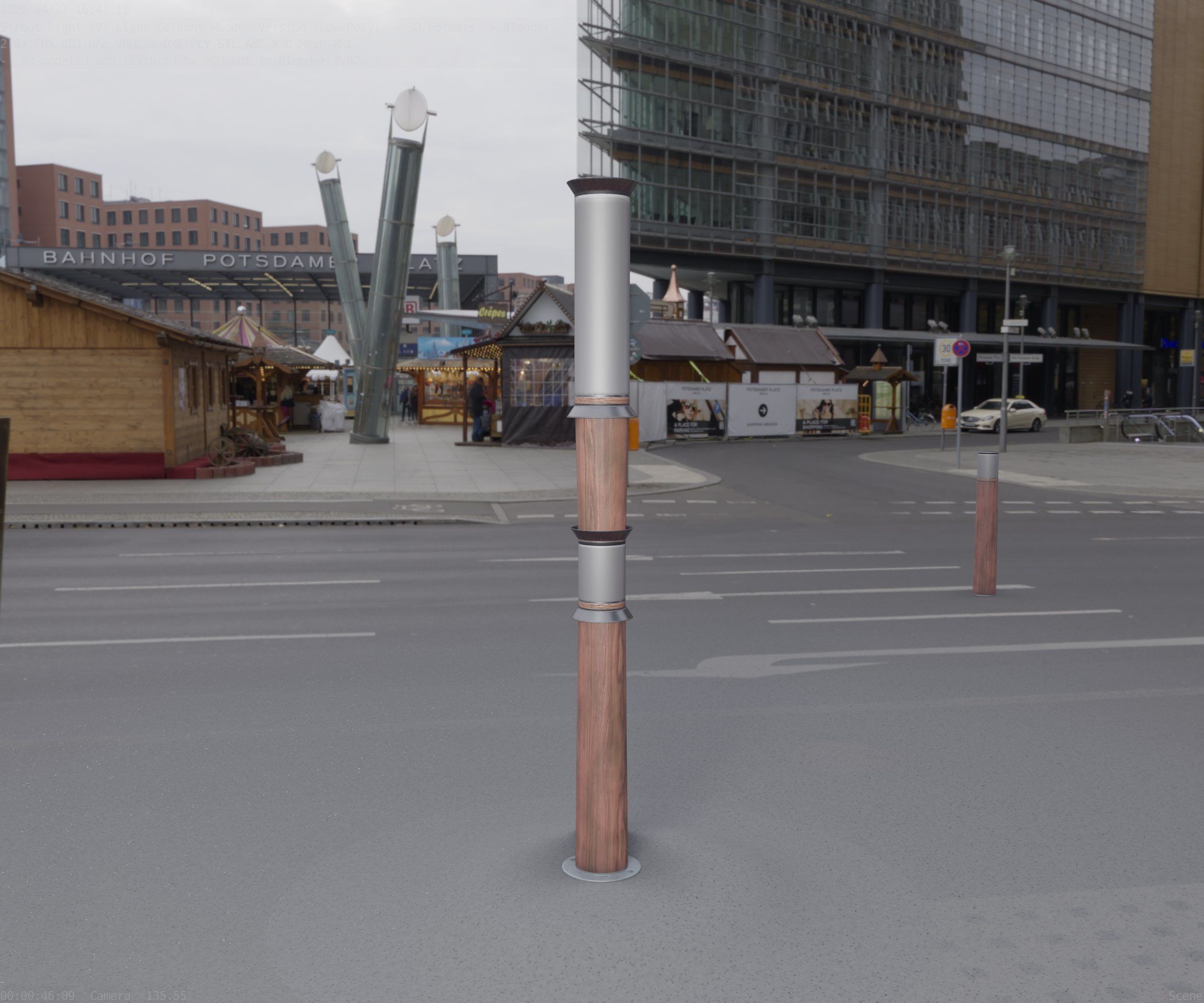 Wooden Light-Column 12 - Low-Poly Street-Light Set-9 Low-poly 3D model_13