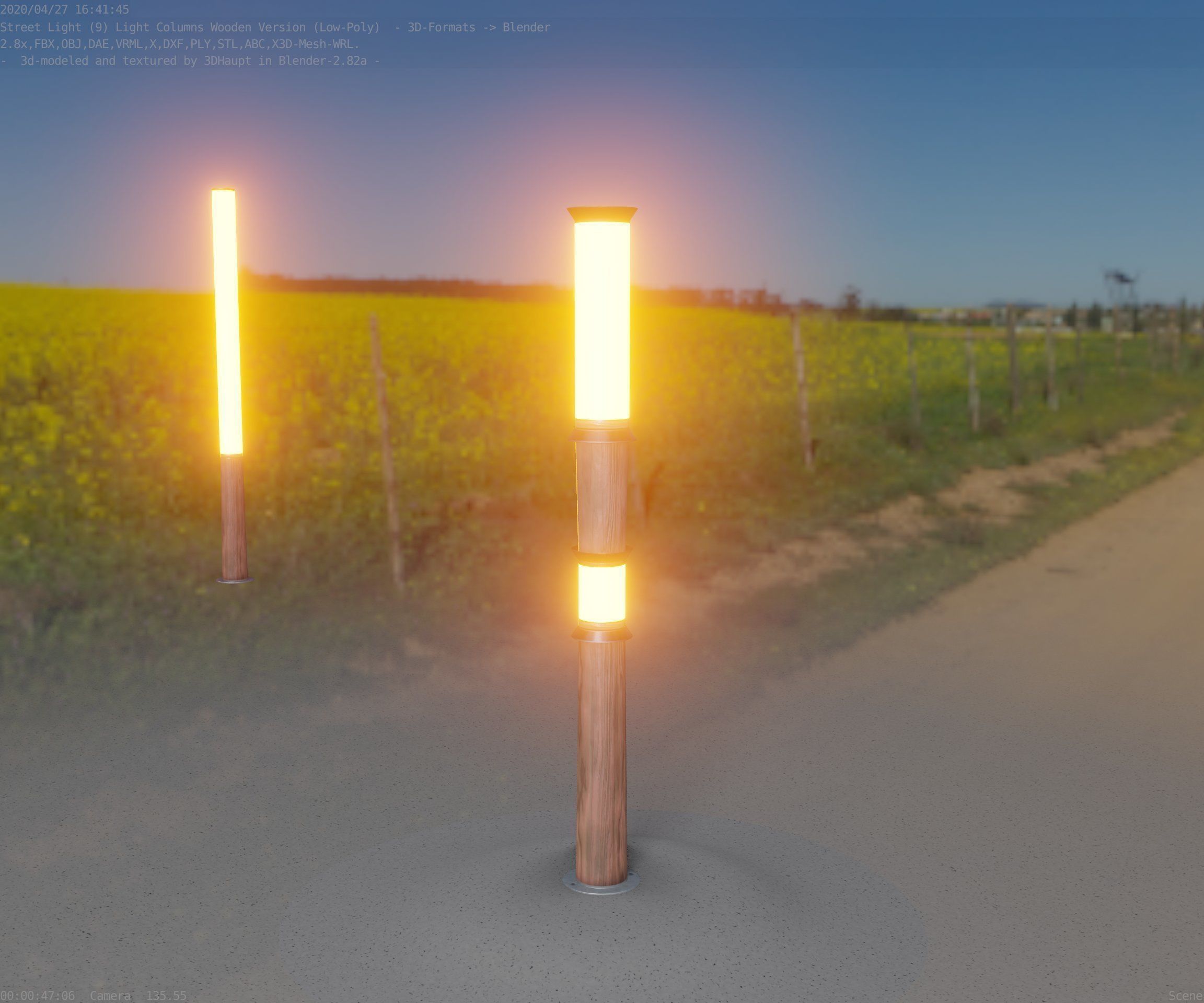 Wooden Light-Column 12 - Low-Poly Street-Light Set-9 Low-poly 3D model_34