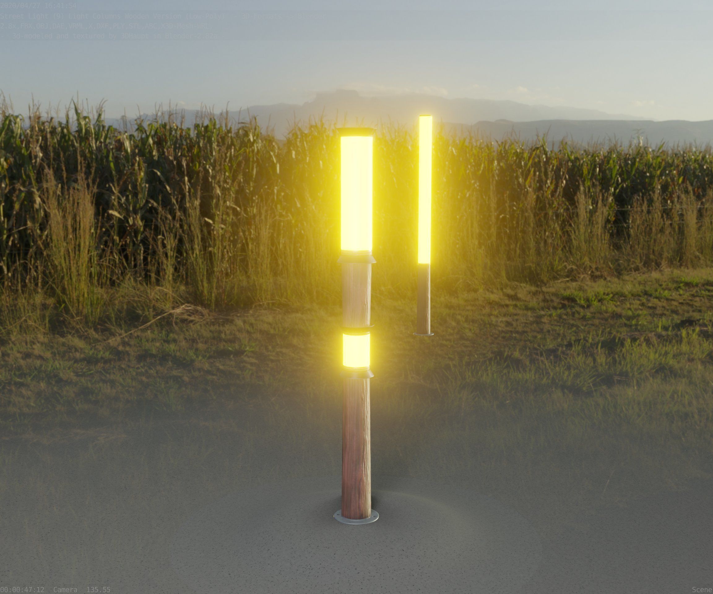 Wooden Light-Column 12 - Low-Poly Street-Light Set-9 Low-poly 3D model_40