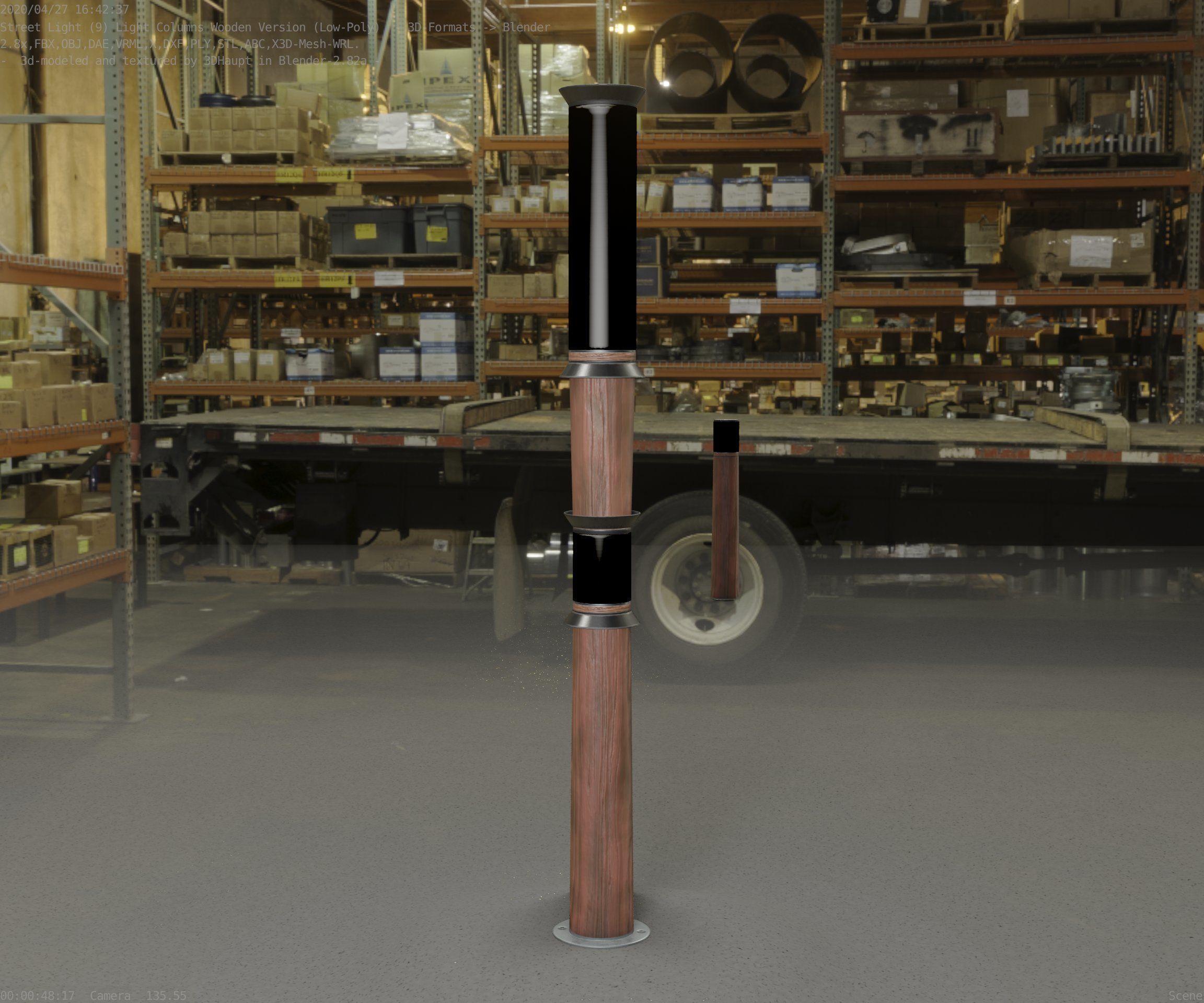 Wooden Light-Column 12 - Low-Poly Street-Light Set-9 Low-poly 3D model_69