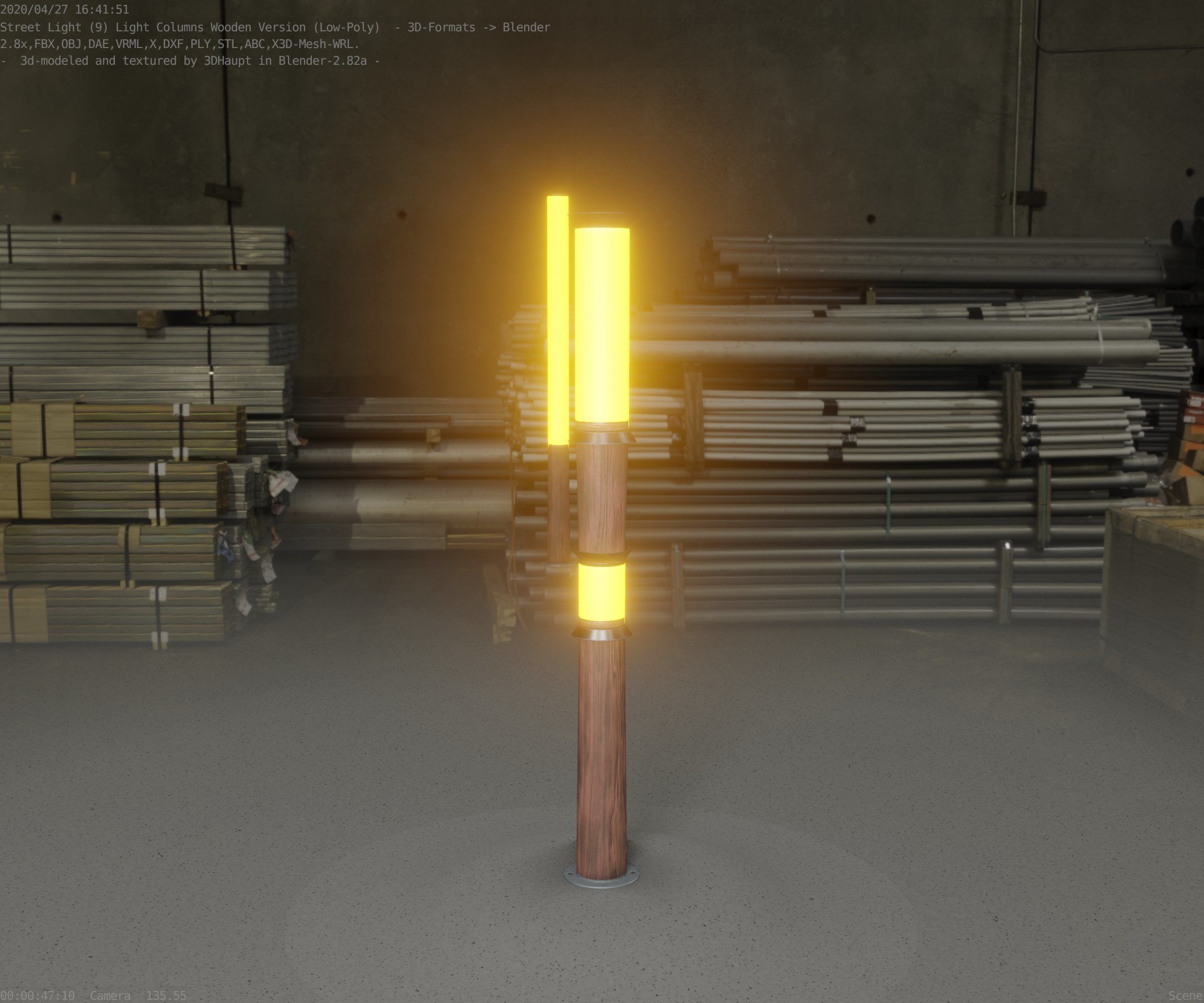 Wooden Light-Column 12 - Low-Poly Street-Light Set-9 Low-poly 3D model_38