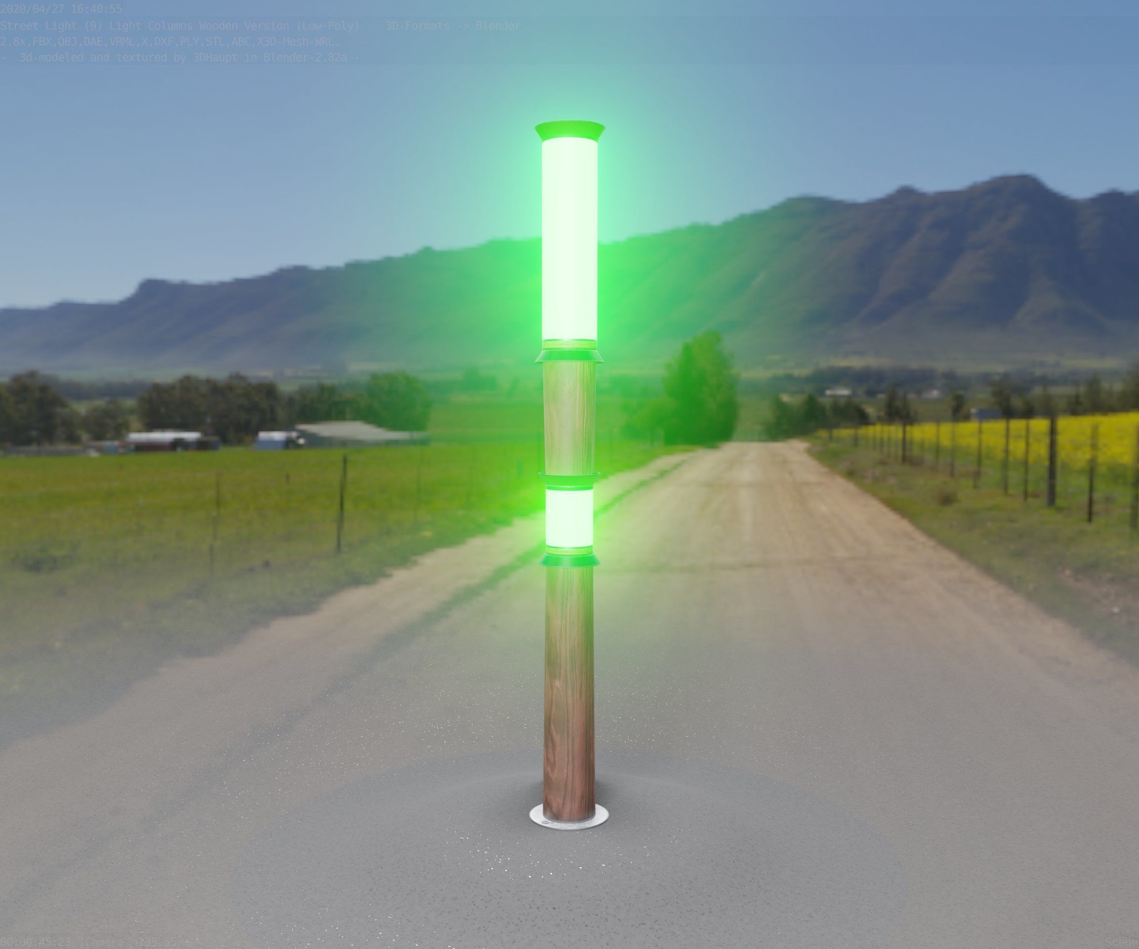Wooden Light-Column 12 - Low-Poly Street-Light Set-9 Low-poly 3D model_3